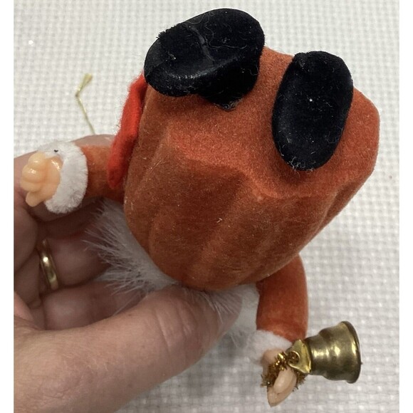 Flocked Plastic Old World Santa Christmas Ornament With Fur Hat & Bell 5” - Picture 9 of 12